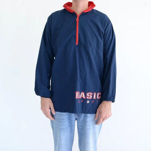 Trend Basics Navy Red Half Zip Pullover Nylon Jacket Medium Windbreaker Jacket M